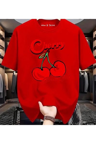 New Shine 1 T-Shirt Is a Gift for Purchases of 6 or More in the Cart - Cherry Printed Oversize T-Shirt
