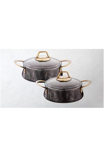 Brioni Black Saucepan Set with Marble Lid