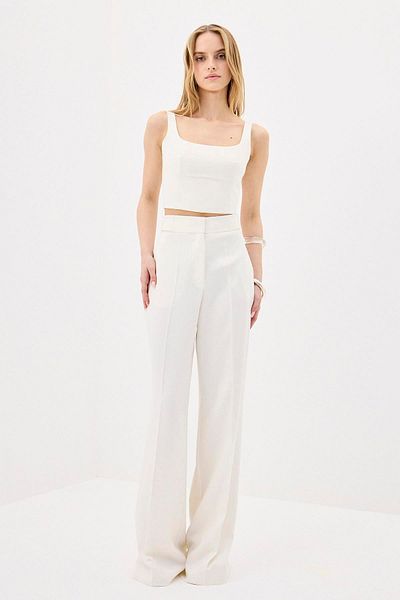 rue. Wide Leg Ecru Trousers with Ironing Detail