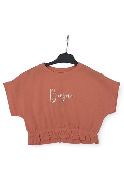 voyyo kids baby Girl's Summer Bonjour Printed Crop and Legged Pants Bottom Top Tracksuit Set