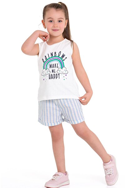 zepkids Шорти з принтом веселки та смужками, екрю, блакитний колір, для дівчаток