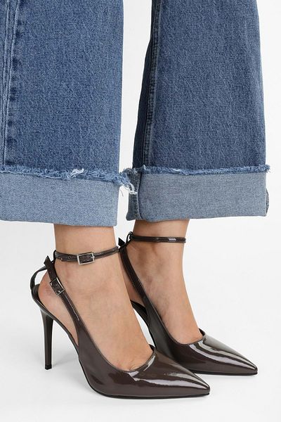 Shoeberry Women's Mila Moka Patent Leather Belted Ankle Stiletto