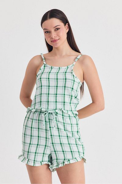 Rays Green Plaid Patterned Shorts Suit 4452