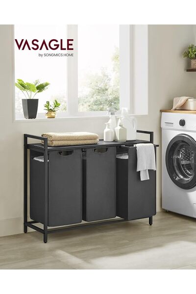 VASAGLE Çamaşır Sepeti 3 Bölmeli, Raflı Çamaşır Sepeti, Çamaşır Kutusu, Oxfor...