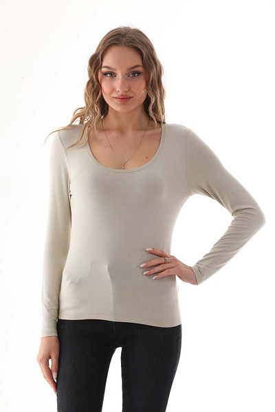 penyebizden Tricou de damă din viscoză, cu guler decoltat, slim fit-bej