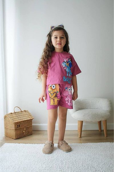 jeliboomkidswear Girl's Bluey Printed Shorts Bottom Top Double Summer Suit