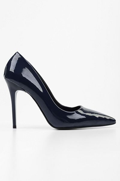 Shoeberry Women's Nakou Navy Blue Patent Leather Stiletto