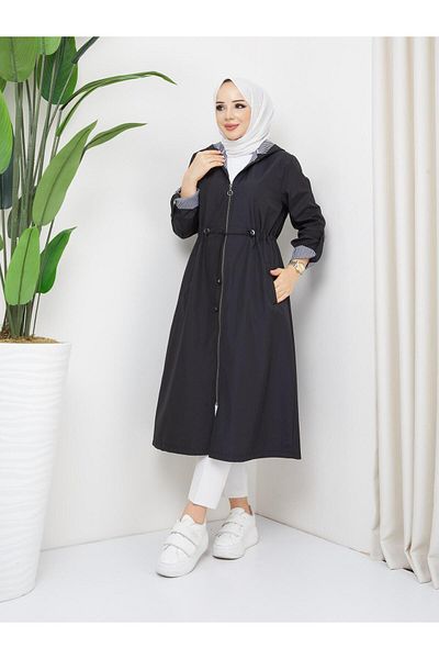 Dabenti women style Women's Ankle Lining Striped Long Trench Coat