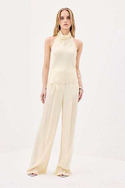 rue Belted High Waist Wide Leg Beige Trousers