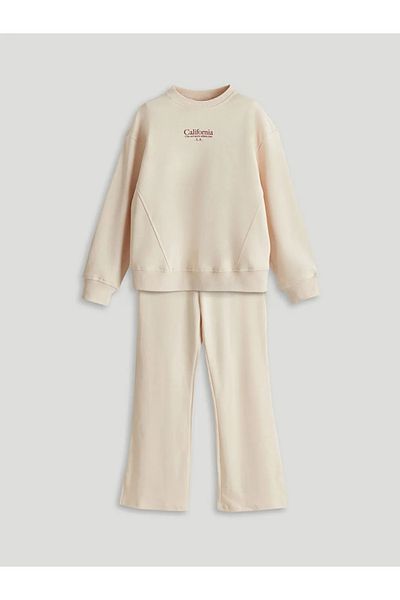 LC Waikiki Lcw Kids Ecru Crew Neck Girls Tracksuit Set