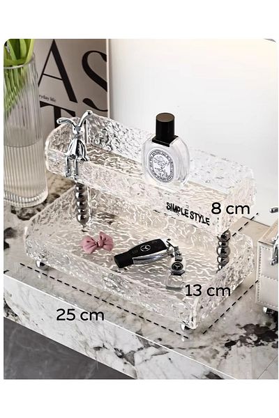 ARVALE Broken Glass Patterned Transparent 2 Tier Organizer Decorative Model |   25 X 13cm |   25 X 8cm