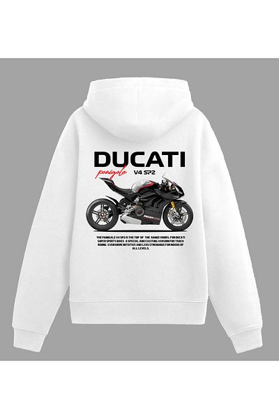Edizen Ducati Panigale V4 Sp2 Premium Hoodie Unisex Oversize 100% Cotton White Hooded Sweatshirt