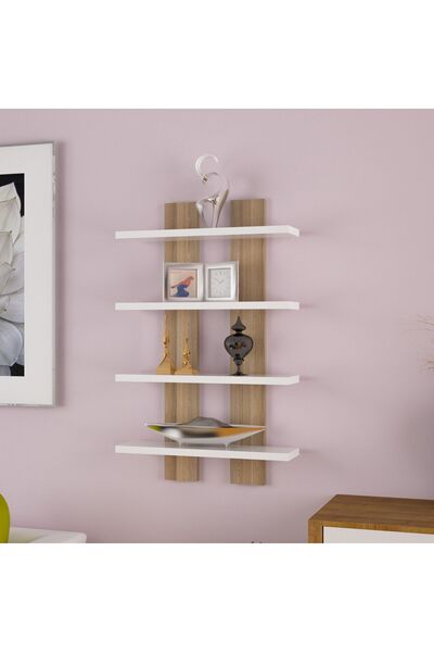 Modilayn 4 Raflı Duvar Unitesi Ofis 4 Lu Kitaplık Salon Duvar Rafı