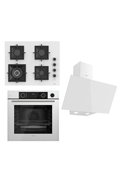 Ferre FLAMEART SC Serisi Beyaz Set (SC406-WFA + XE64CB +D087 ) - 65 cm'lik Kare Döküm Izgara-WOK