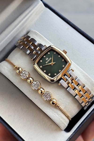 Homies Special Boxed Square Women's Wristwatch Waterproof Gold Silver Steel Band Gift Bracelet Hmby2058C4