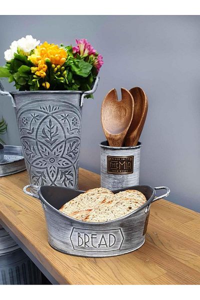 The Mia 28x17 Cm Galvanized Bread Serving - Stone