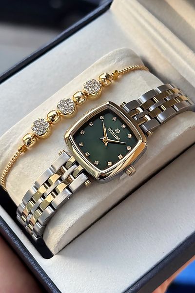 Homies Special Boxed Square Women's Wristwatch Waterproof Gold Silver Steel Band Gift Bracelet Hmby2058C4
