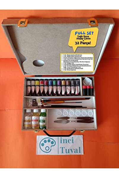 İNCİ TUVAL Georgian Full Box Yağlı Boya Ahşap Çantalı Set Taşıma Fırça Spatula Terebentin Yağ Paletli Boya Kabı