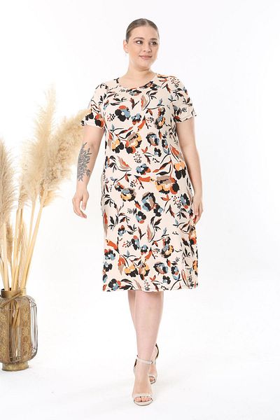 Madwilo Women's Beige Pastel Floral Pattern Midi Dress