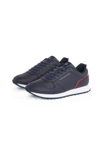 Tommy Hilfiger Erkek Rahat Kaydırmaz Taban Nefes Alabilir Üst Yüzey Deri Mavi Sneaker FM0FM05453-DW5