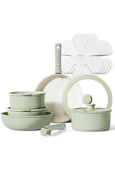 CAROTE 15 Piece Cookware Set, Removable Handle, Non Stick, Induction & Oven Safe