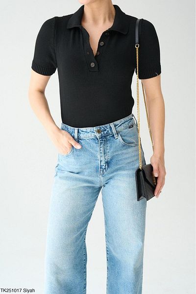 Litesa Women's Polo Neck Buttoned Soft Textured Viscose Sweater