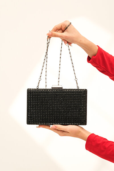 ROZA CANTA Black Women's Glass Stone Chain Strap Avbi̇e Bag