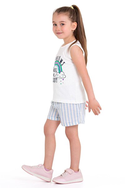 zepkids Шорти з принтом веселки та смужками, екрю, блакитний колір, для дівчаток