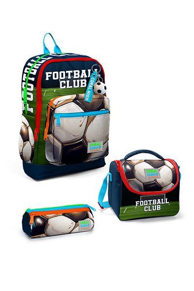 Coral High Set de 3 genți de școală cu model de fotbal bleumarin pentru copii SET0123779