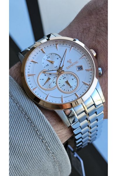 Raymond Rym-1129 Men's Wristwatch - Steel Case and Band - 2 Years Warranty