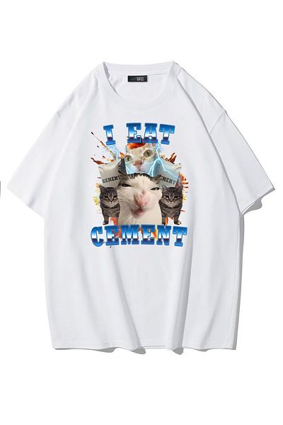 BRZ COLLECTION 'unisex oversize I Eat Cement Tricou alb'