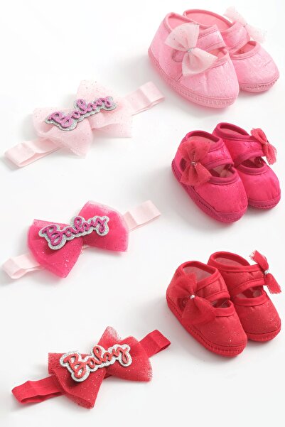 LOGO AKSESUAR 0-3 Months Baby Bandana Booties Set - Red, Fuchsia, Pink
