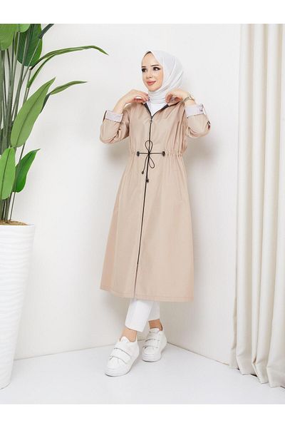 Dabenti women style Women's Ankle Lining Striped Long Trench Coat