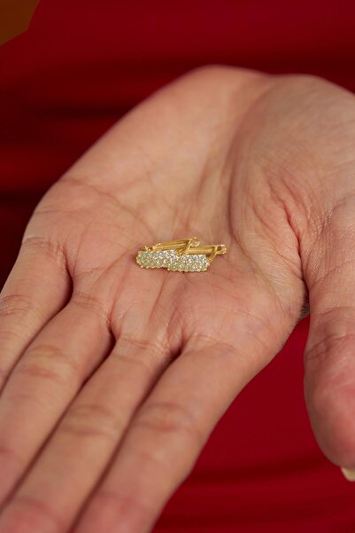 Erdobia Zirkon Taşlı Gold J Klips Minimal Gümüş Küpe
