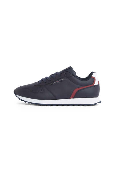 Tommy Hilfiger Erkek Rahat Kaydırmaz Taban Nefes Alabilir Üst Yüzey Deri Mavi Sneaker FM0FM05453-DW5