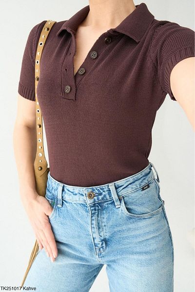 Litesa Women's Polo Neck Buttoned Soft Textured Viscose Sweater
