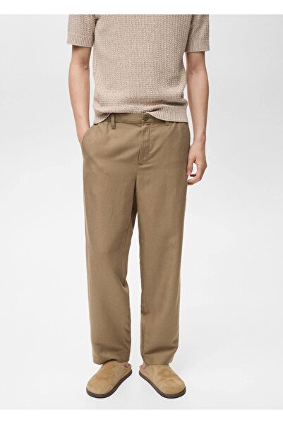 MANGO Man Linen Blend Elastic Waisted Trousers