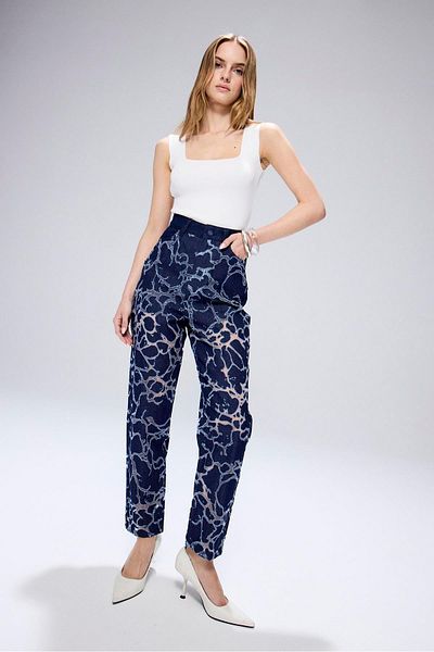 rue Blue Denim Trousers with Transparent Detail
