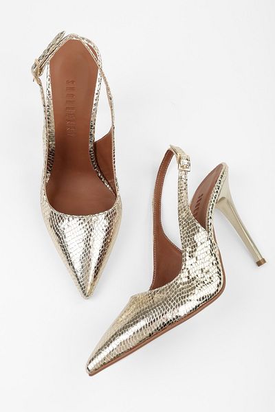 Shoeberry Women's Hazel Gold Snake Patterned Stiletto