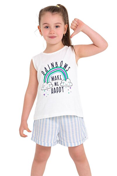 zepkids Шорти з принтом веселки та смужками, екрю, блакитний колір, для дівчаток