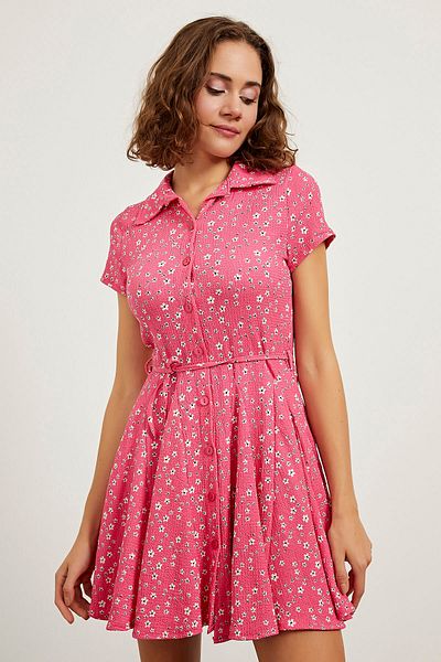 Arma Life Women's Summer Floral Short Sleeve Fuchsia Mini Dress
