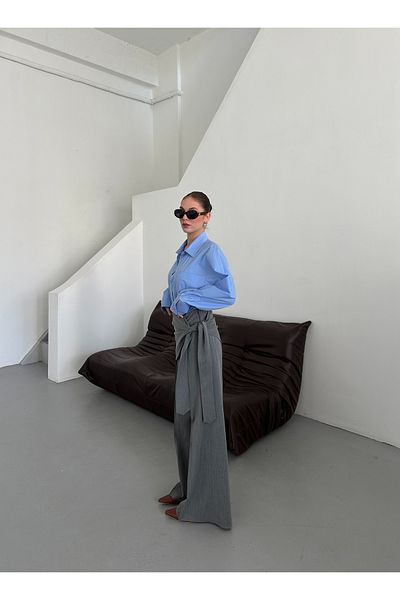 Laluvia Anthracite Side Tie Detailed Design Trousers