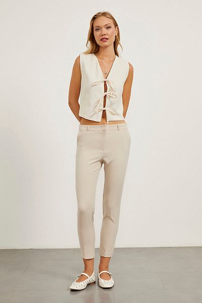 Arma Life Women's Skinny Leg Stretch Classic Stone Fabric Trousers