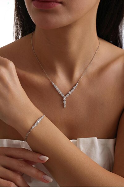 Tufanlar Kuyumculuk 14 Ayar Beyaz Desenli Baget Taşlı Altın Düğün Seti