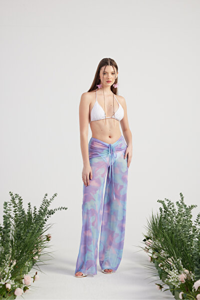HOLLY LOLLY Beli Ip Detaylı Tül Pareo Shirred Pantolon Lila