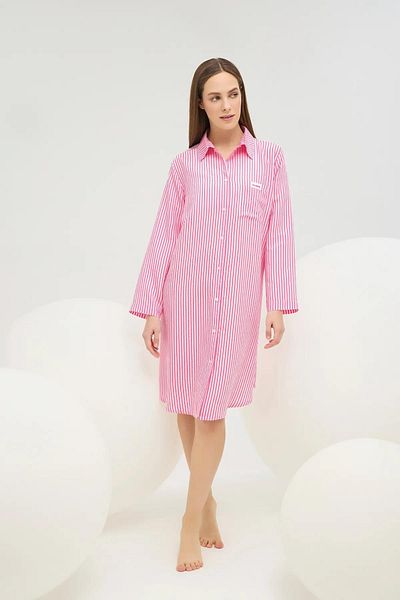 Sevim 16726 Pink Striped Buttoned Shirt Nightgown