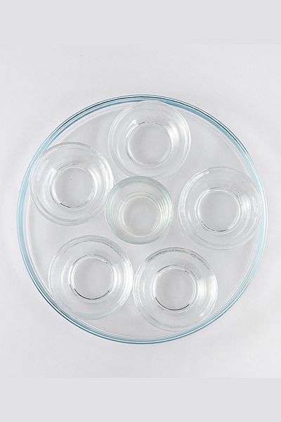 HERITAGE 7 Piece Transparent Glass Serving Presentation Set 28 Cm