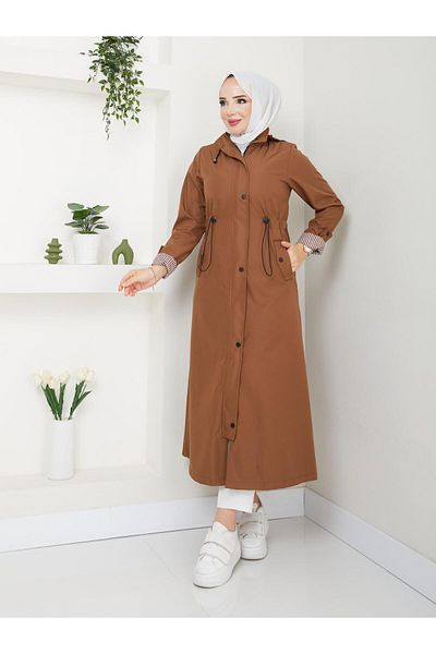 Dabenti women style Women's Ankle Striped Long Hidden Zipper (130 Size) Trench Coat