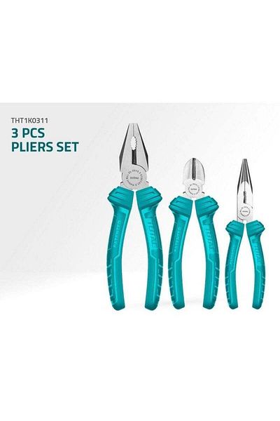 ALMAS 3-Piece Pliers Set - 7" Combination Pliers, 6" Long Nose Pliers, 6" Diagonal Cutting Pliers