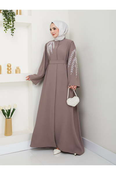 VOLT CLOTHİNG Γυναικείο φόρεμα Abaya Ferace με κέντημα σε φύλλα